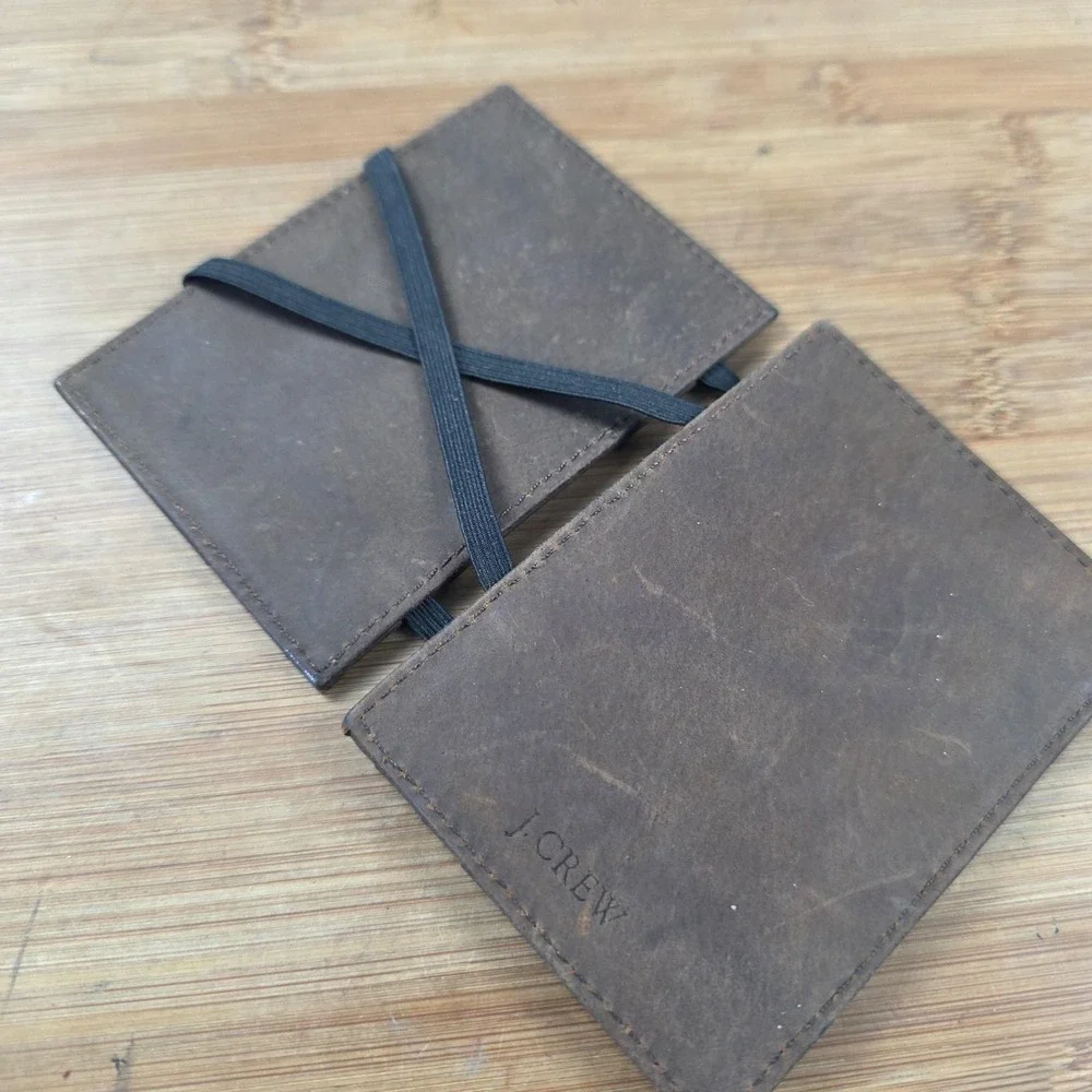 J Crew Wallet Mens One Size Brown Leather Slim Fold Card Case Logo Minimalist